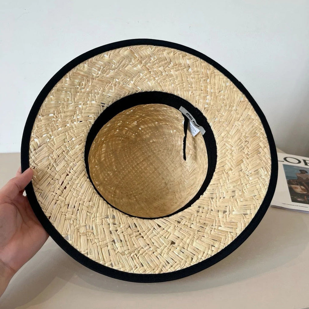 MM STRAW HAT IN BEIGE RAFFIA MIX BLACK FABRIC TRIM