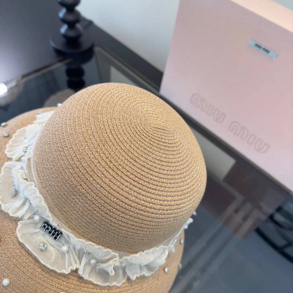 Miu Straw Hat With Lace And Rhinestone 278290