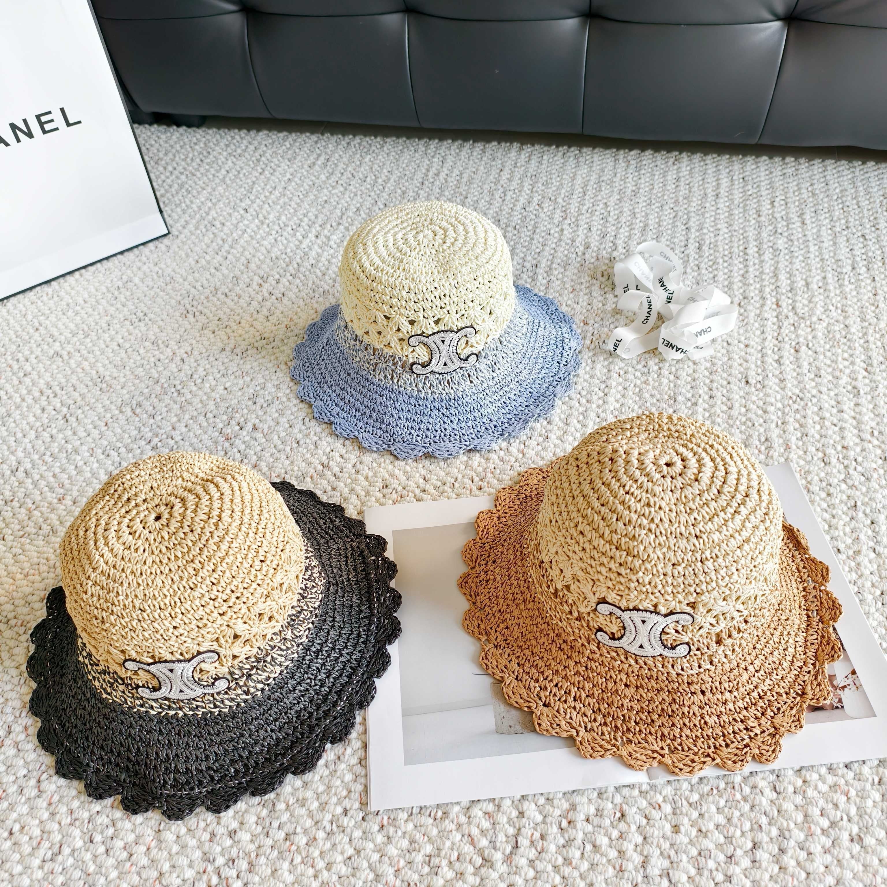 CL Hollow-out Woven Arc de Triomphe Straw Bucket Hat 322140